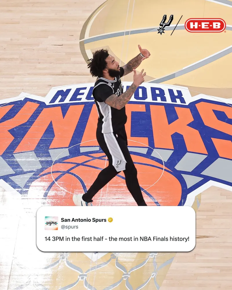 NBA总决赛G4：马刺半场76-49领先尼克斯，14记三分创纪录