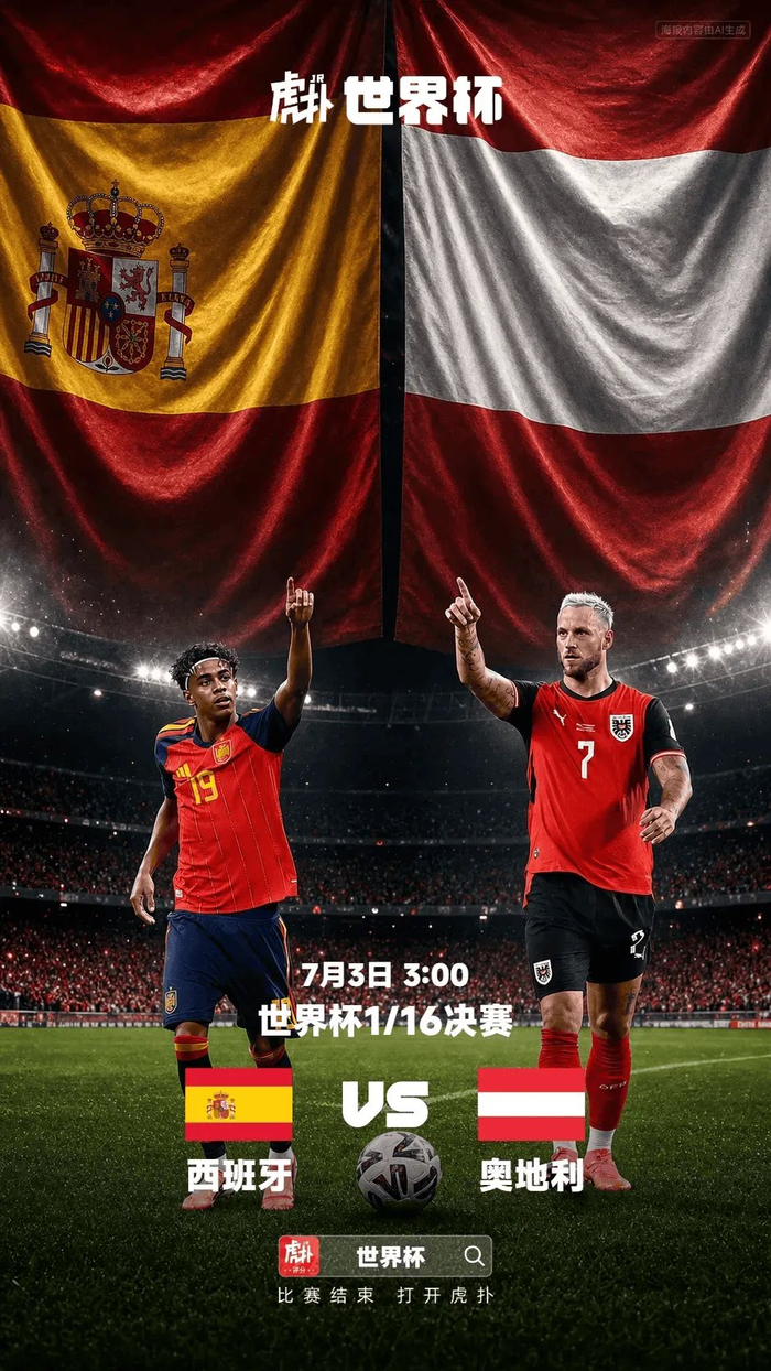 世界杯1/16决赛西班牙对奥地利首发：亚马尔、奥亚萨瓦尔先发