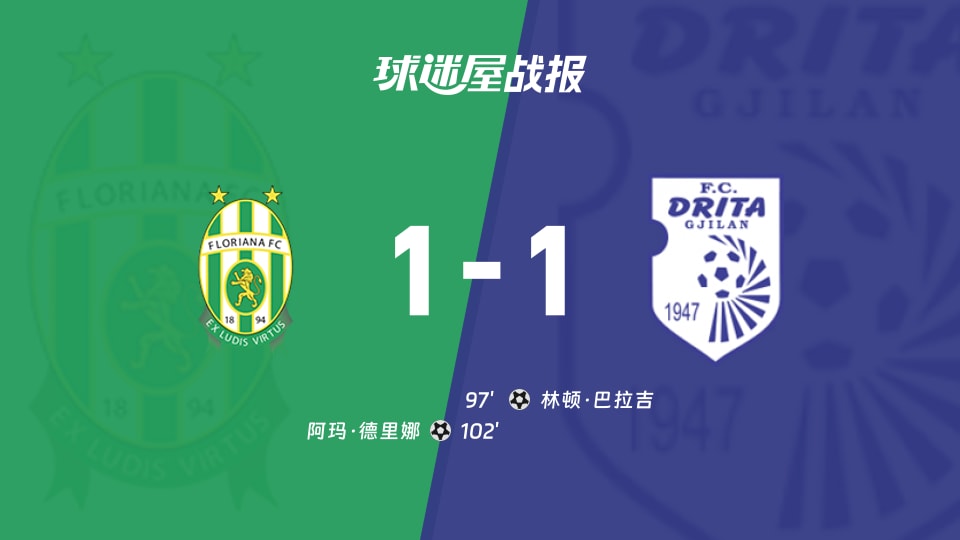 欧协联资格赛：弗洛里亚纳1-1德利塔，双方补时阶段各进一球