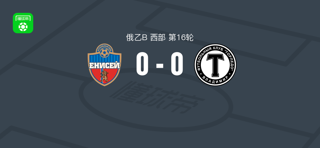 叶尼塞B队0-0弗拉基米尔鱼雷，俄乙B第16轮互交白卷