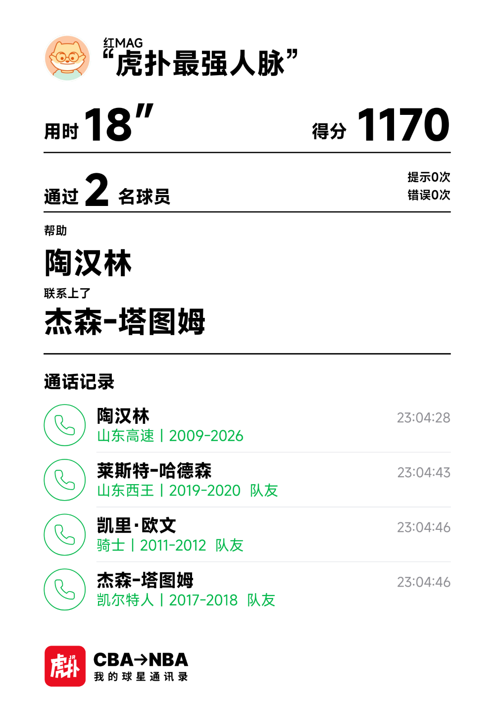 球星通讯录今日挑战：2步联系到杰森-塔图姆