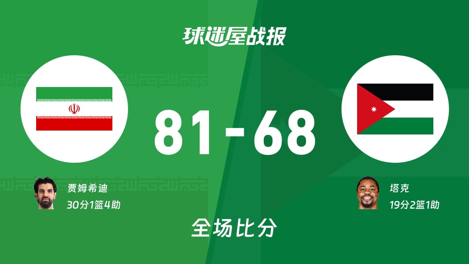 亚运男篮伊朗vs约旦战报：81-68，贾姆希迪30+1+4