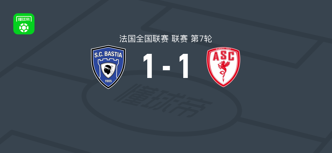 巴斯蒂亚1-1戛纳,塞德里克-贡萨尔维斯破门,克莱门特-罗德里格斯扳平