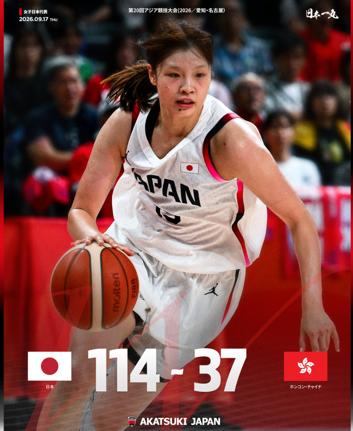 日本女篮亚运首秀创纪录 114-37大胜中国香港