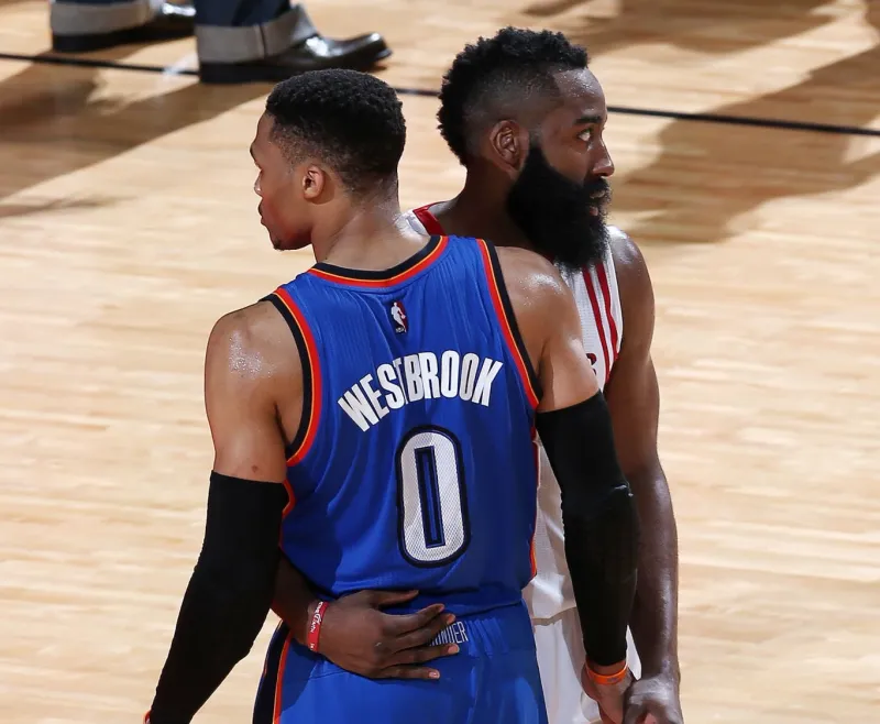 NBA历史球员单场50+10+10场次：哈登5场第一、威少4场第二