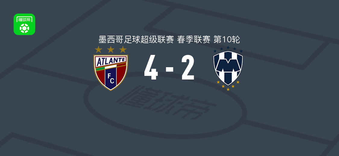 亚特兰特4-2蒙特雷，胡利奥1射1传，特塞罗破门