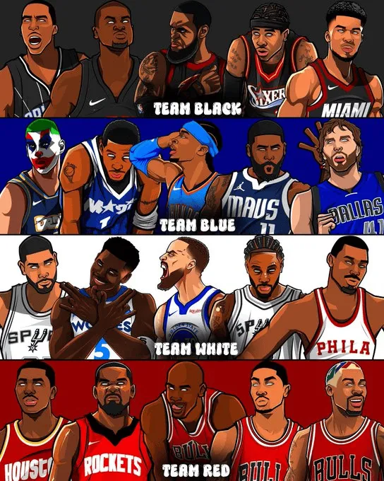 美媒晒出红白蓝黑四组NBA传奇五人组，球迷热议选择