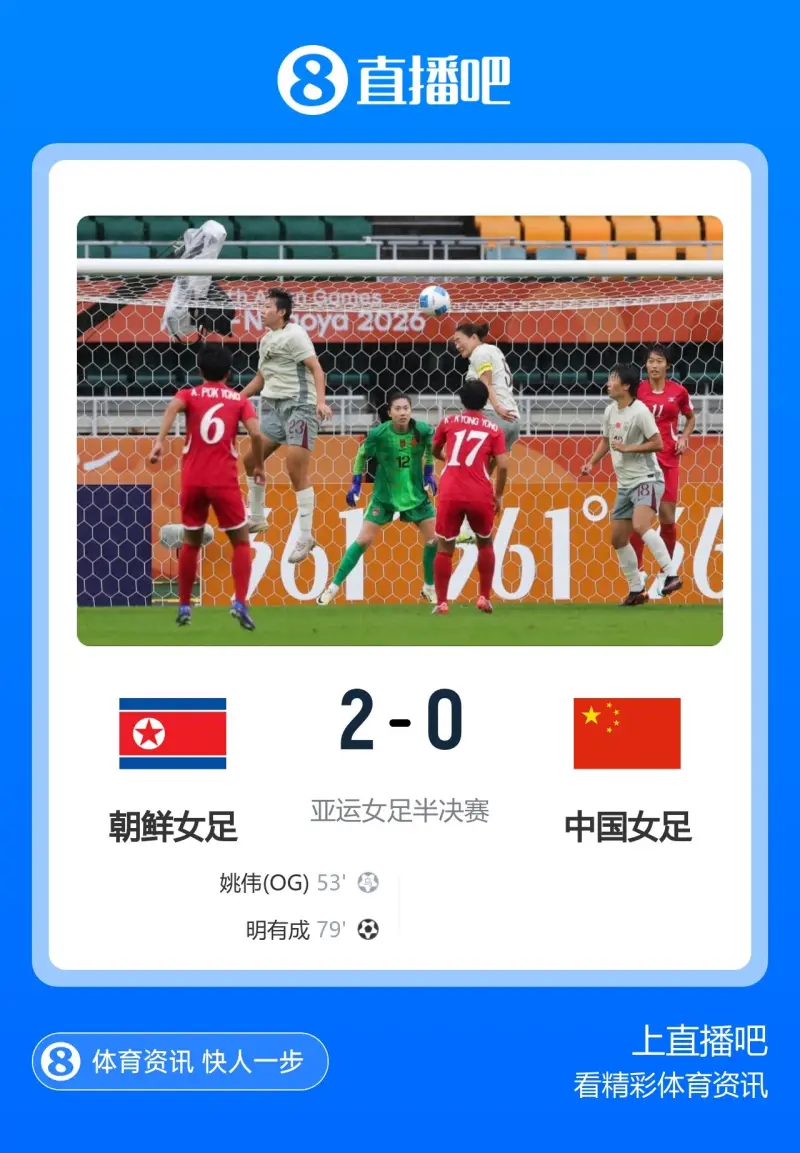 中国女足0-2朝鲜女足 无缘亚运决赛