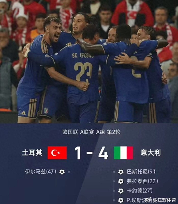 意大利客场4-1大胜土耳其，曼奇尼回归首胜引发热议