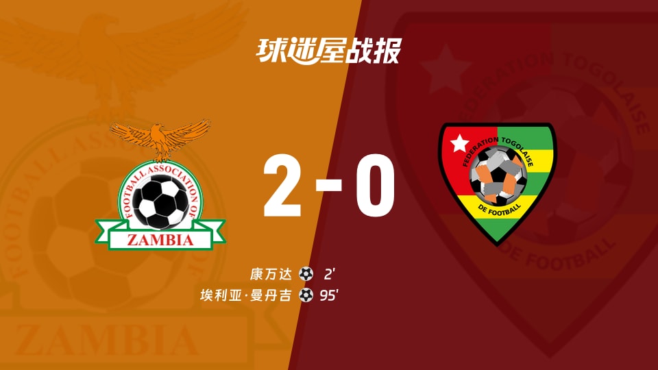 赞比亚2-0多哥，非洲杯资格赛小组赛第2轮战报