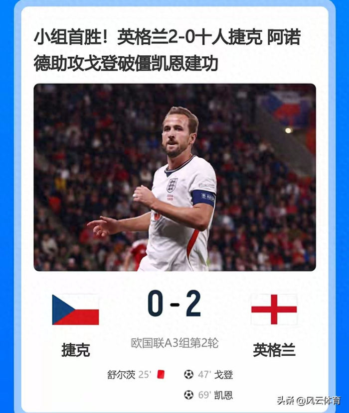 英格兰2-0完胜捷克！阿诺德成最大功臣，凯恩锁定胜局
