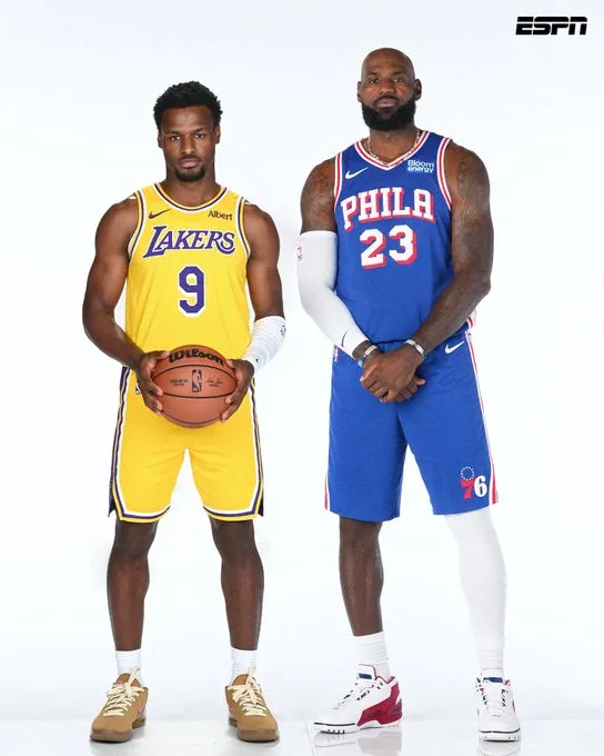 NBA on ESPN晒詹姆斯与布朗尼定妆照合成照：父子首次分属不同球队