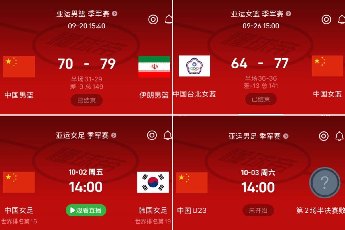 中国男女篮男女足均参加铜牌赛 亚运战绩各有不同