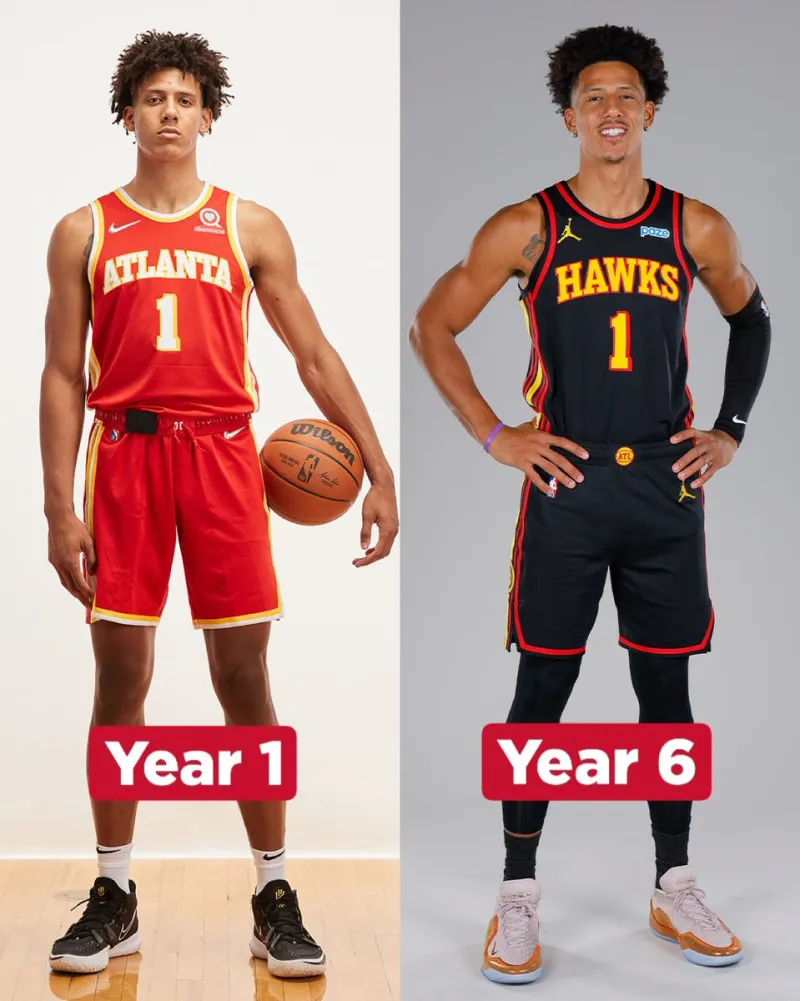 老鹰晒杰伦-约翰逊对比照：时光飞逝！2025-26赛季季后赛场均19.5分