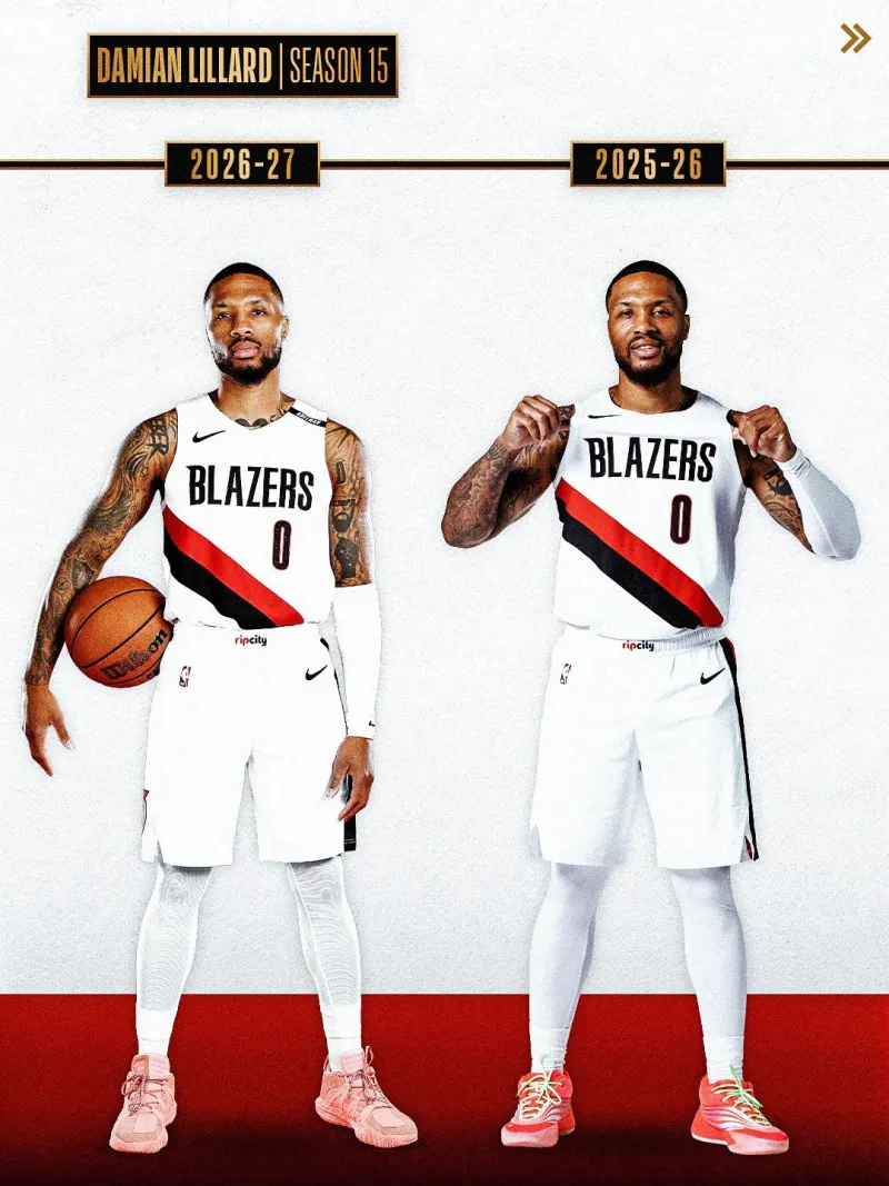 NBA晒利拉德历年定妆照：他的开拓者生涯仿佛又回到起点