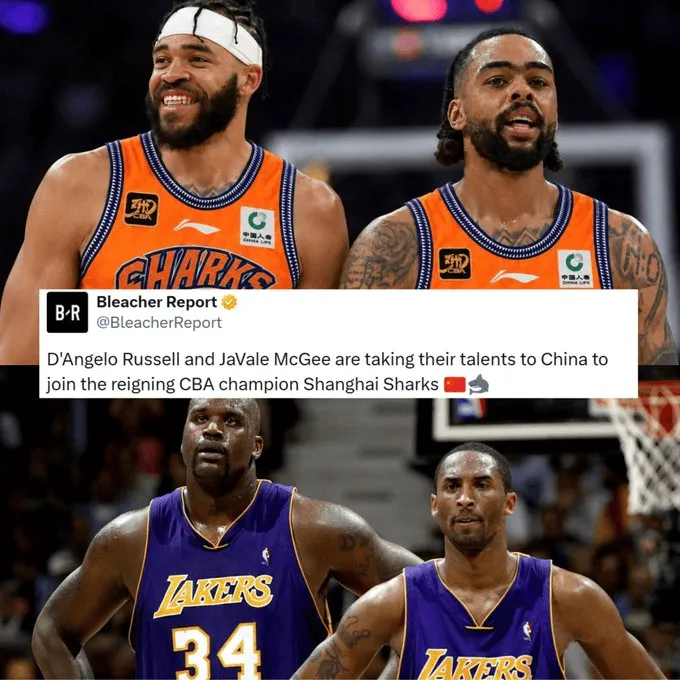 美媒NBA Memes调侃：拉塞尔+麦基组合在CBA堪比科比+奥尼尔