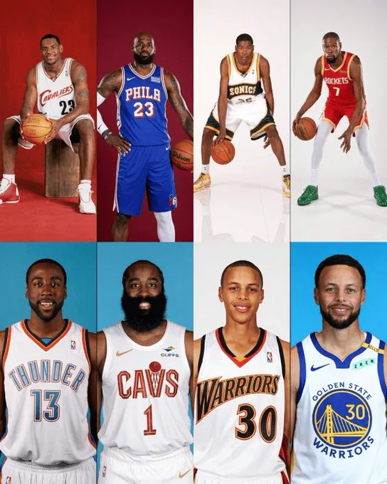 NBA Memes晒出詹姆斯杜兰特库里哈登新秀照：超巨生涯临近尾声