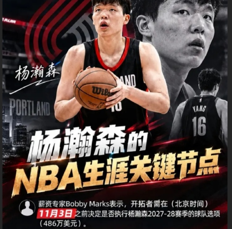 杨瀚森在波特兰开拓者队面临出场时间危机，球队选项执行成关键