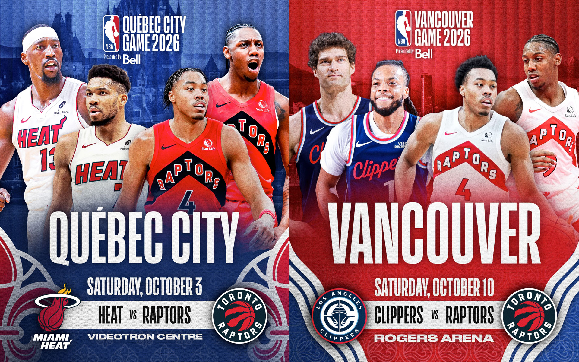 2026 NBA Canada Series:猛龙与热火将首次在魁北克城上演季前赛