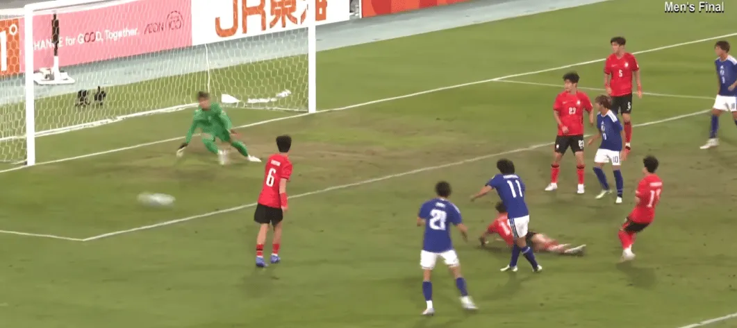 横山梦树禁区抽射打偏 日本U23亚运男足决赛对阵韩国U23