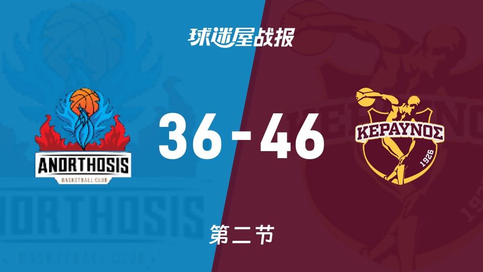 阿诺索西斯vs克拉夫诺斯第二节战报：半场36-46，分差扩大