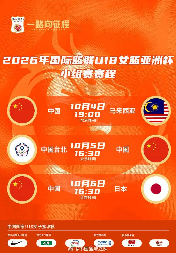 中国U18女篮今日对阵马来西亚U18女篮 2026年U18女篮亚洲杯开赛