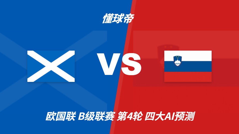 欧国联B级联赛苏格兰主场迎战斯洛文尼亚，AI预测主胜概率较高