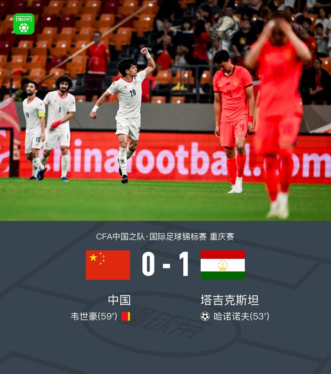 十人国足0-1不敌塔吉克斯坦，韦世豪染红，刘殿座脱手丢球