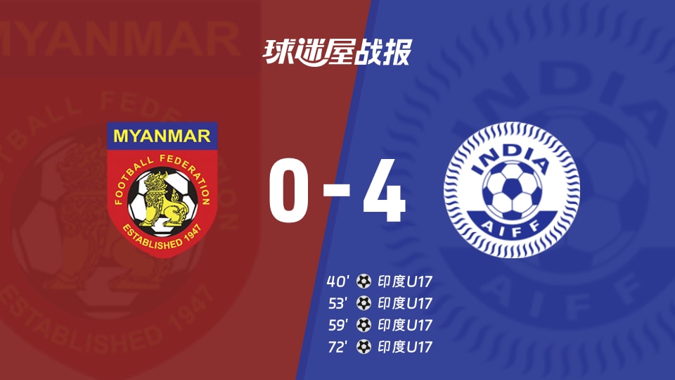 缅甸U170-4印度U17：国际友谊赛印度U17大胜对手
