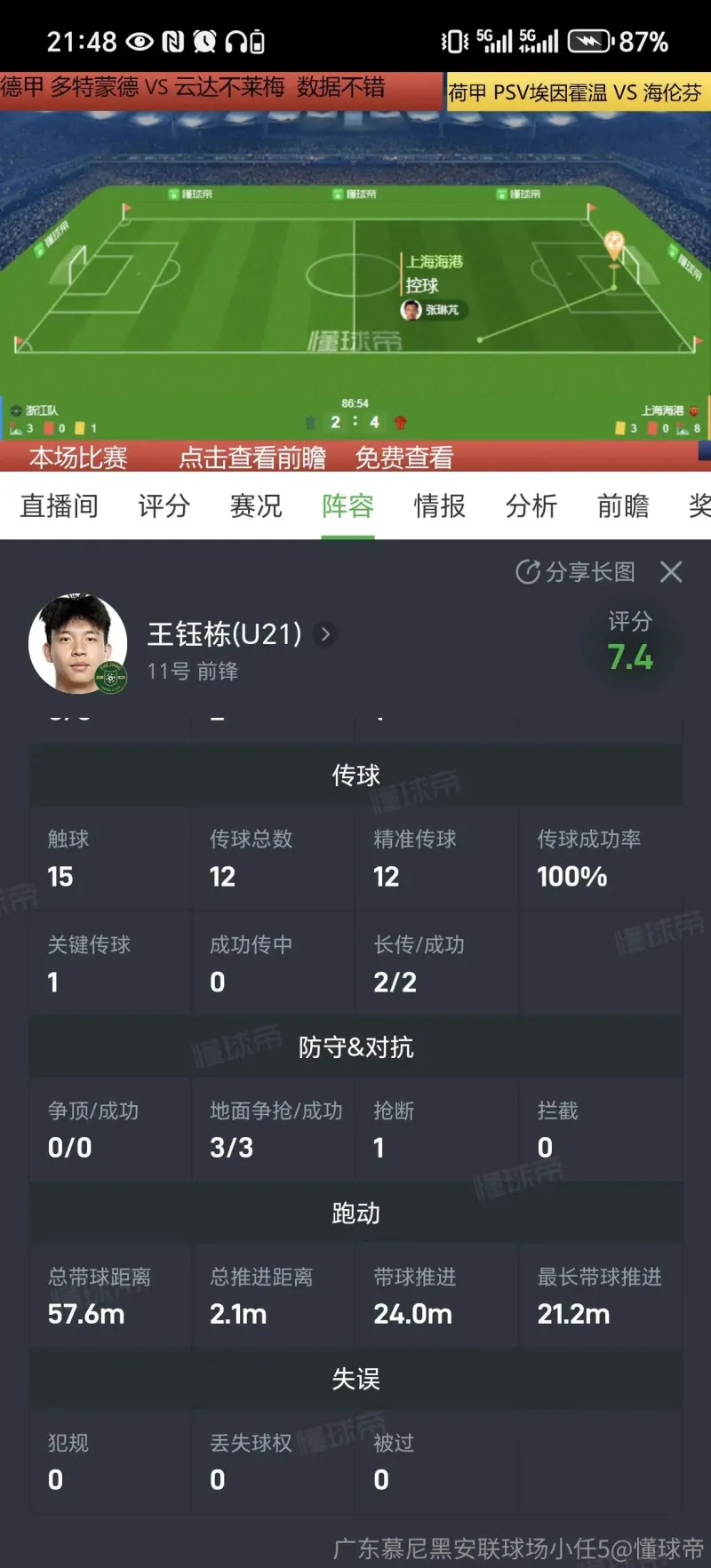 王钰栋半场发烧后无球权,或可离场