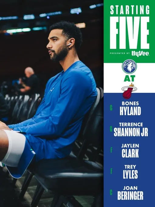 NBA季前赛森林狼首发名单公布：海兰德、小香农、杰伦-克拉克、莱尔斯、贝兰热