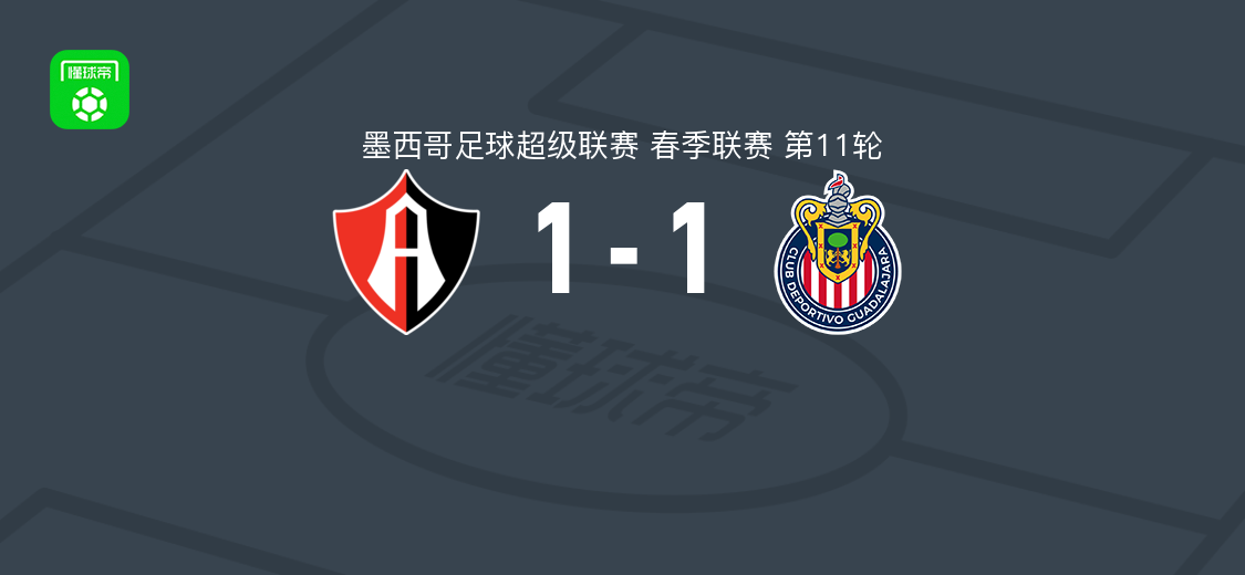 瓜达拉哈拉阿特拉斯1-1瓜达拉哈拉，泽农破门，塞普尔韦达扳平