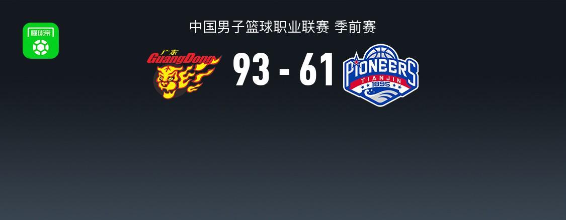 CBA季前赛：广东93-61轻取天津，周鹏17分4板5助