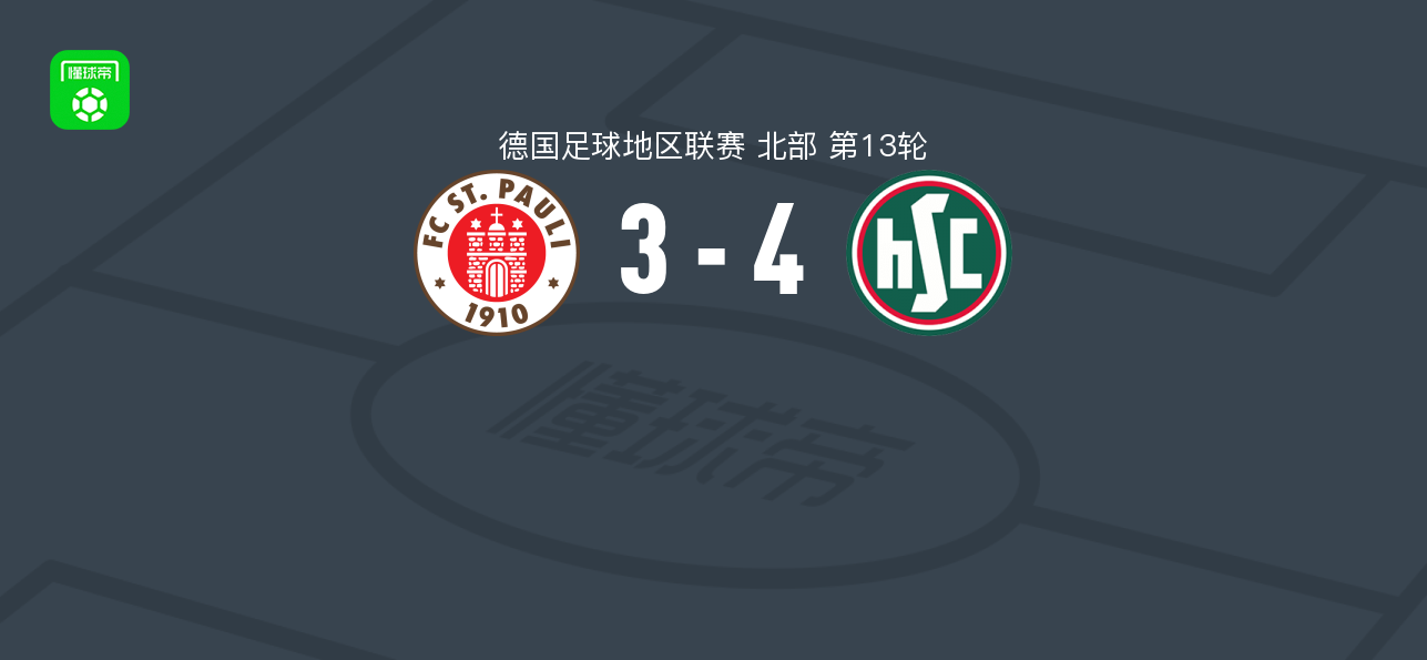 HSC汉诺威4-3逆转圣保利B队，Nick Bode双响，Moritz Dittmann破门