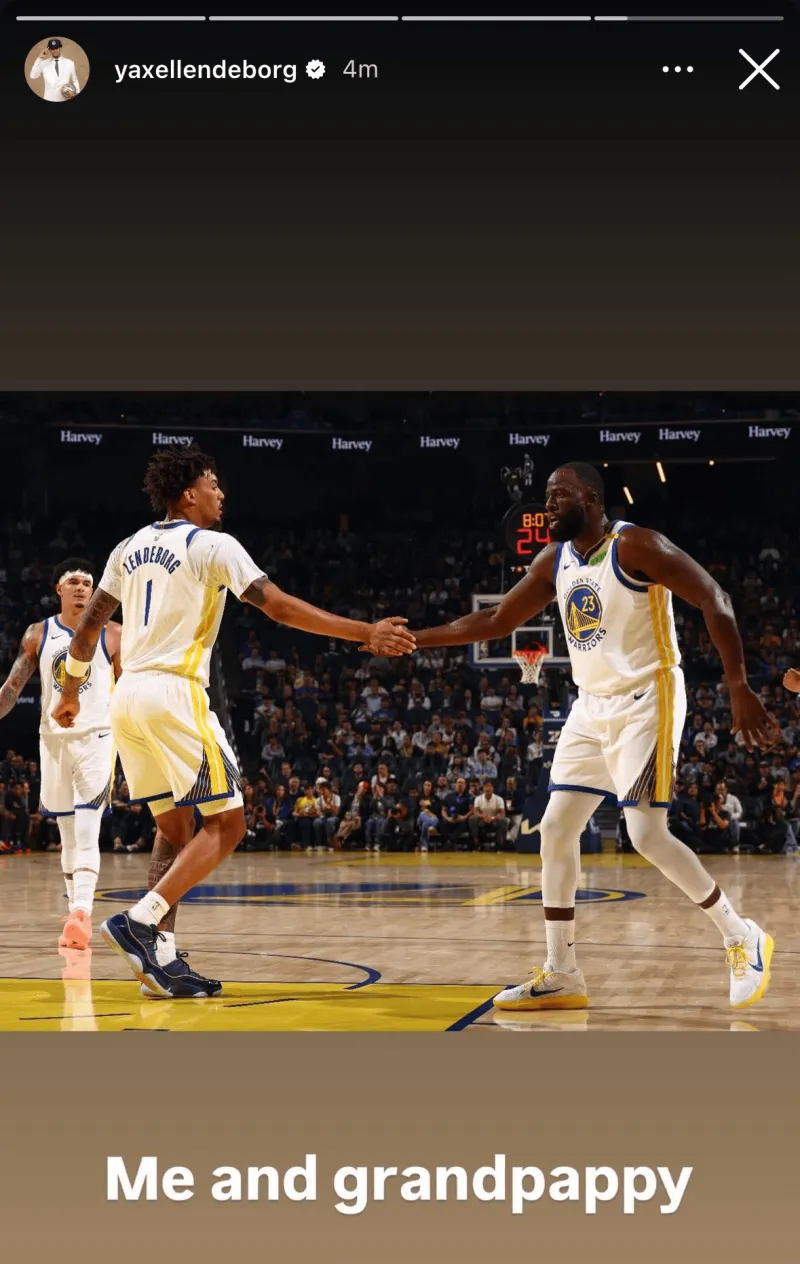 伦德博格晒与格林赛场合照配文'我和爷爷' NBA季前赛勇士胜国王