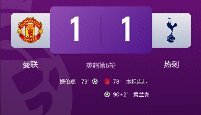曼联92分钟遭热刺绝平,1.55亿引援成泡影