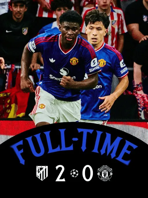 欧冠第二轮马竞2-0曼联 数据：射门11-9 控球58%