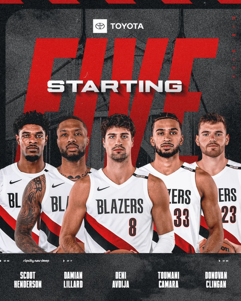 NBA季前赛：开拓者公布首发阵容 亨德森、利拉德领衔