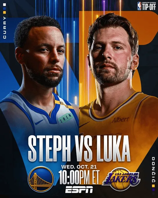 NBA官方:库里与东契奇对决将在10月21日上演