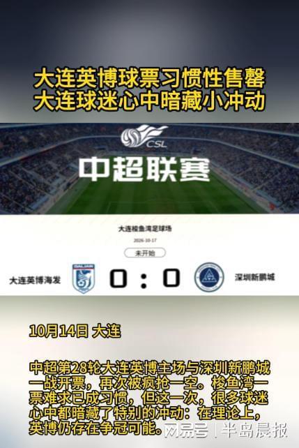 大连英博主场对阵深圳新鹏城球票售罄 球迷暗藏争冠幻想