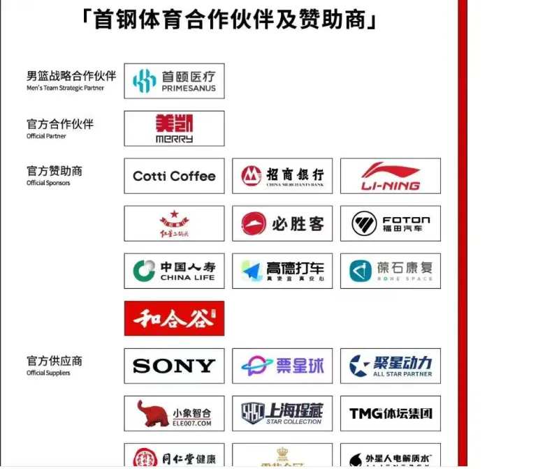 北京首钢赞助商名单公布，CBA球队商业合作一览