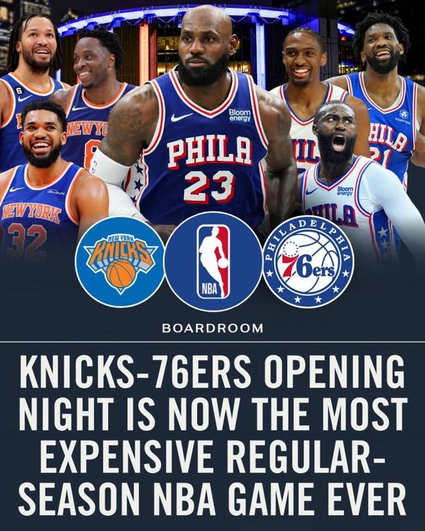 NBA揭幕战票价创新高 尼克斯vs76人均价超科比退役战62%