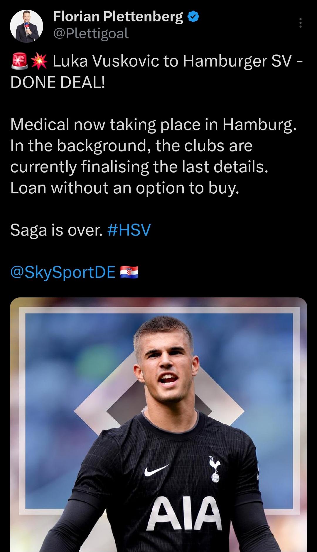 热刺小将无买断租借至汉堡，未来到底能不能踢上球成疑