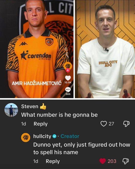 赫尔城新援名字长到社媒管理员都抓狂 这转会真是笑料一箩筐