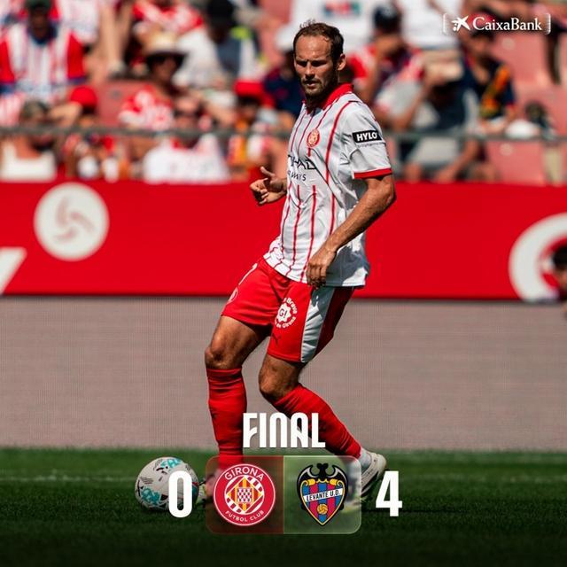 西甲垫底赫罗纳惨败莱万特，保级前景堪忧