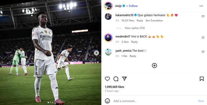 维尼修斯秀操作，莫德里奇点赞皇马大胜莱万特 谁说豪门没有真传承？