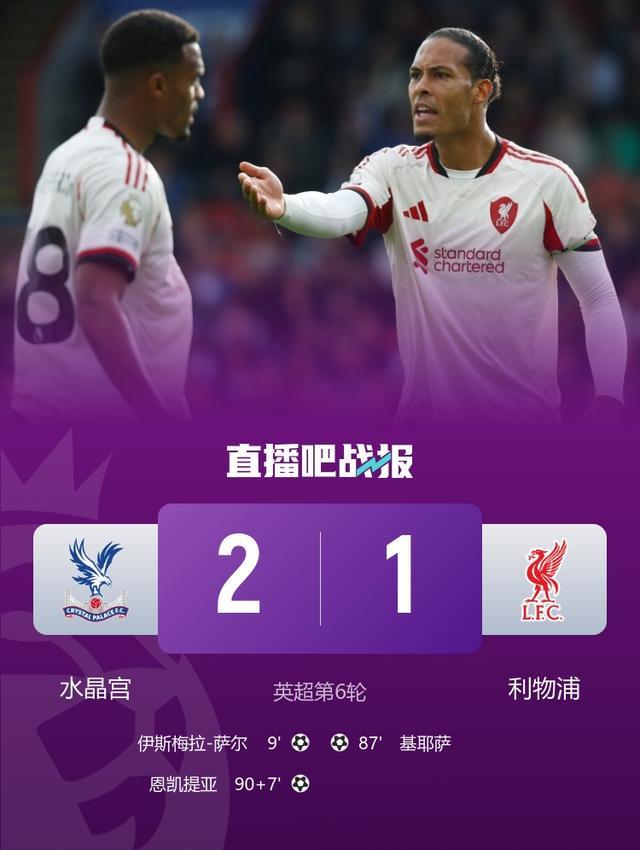 水晶宫绝杀利物浦震惊英超积分榜：唯一不败球队逆袭领跑者强势